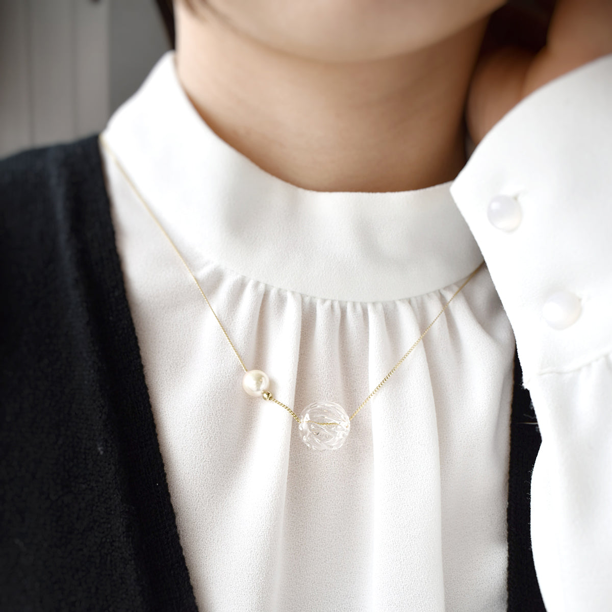 <Seashore × iriser -イリゼ- > オフショア ネックレス あこや真珠 8mmUP ホワイト ガラス コラボ商品