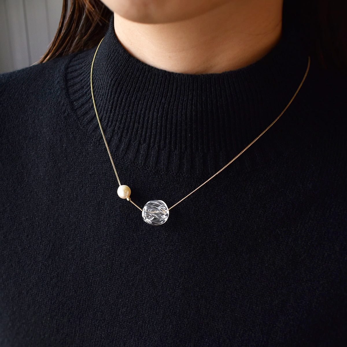 <Seashore × iriser -イリゼ- > オフショア ネックレス あこや真珠 8mmUP ホワイト ガラス コラボ商品