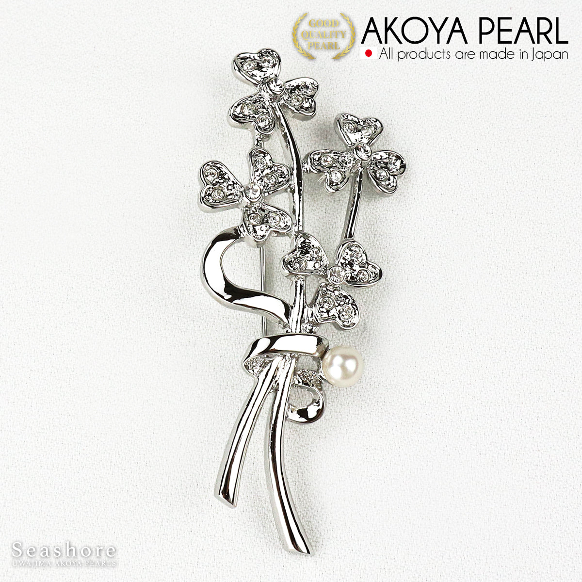 Pearl Brooch Bouquet Ribbon Flower Brass White 5.0-6.5mm Akoya Pearl with Storage Case (3505)
