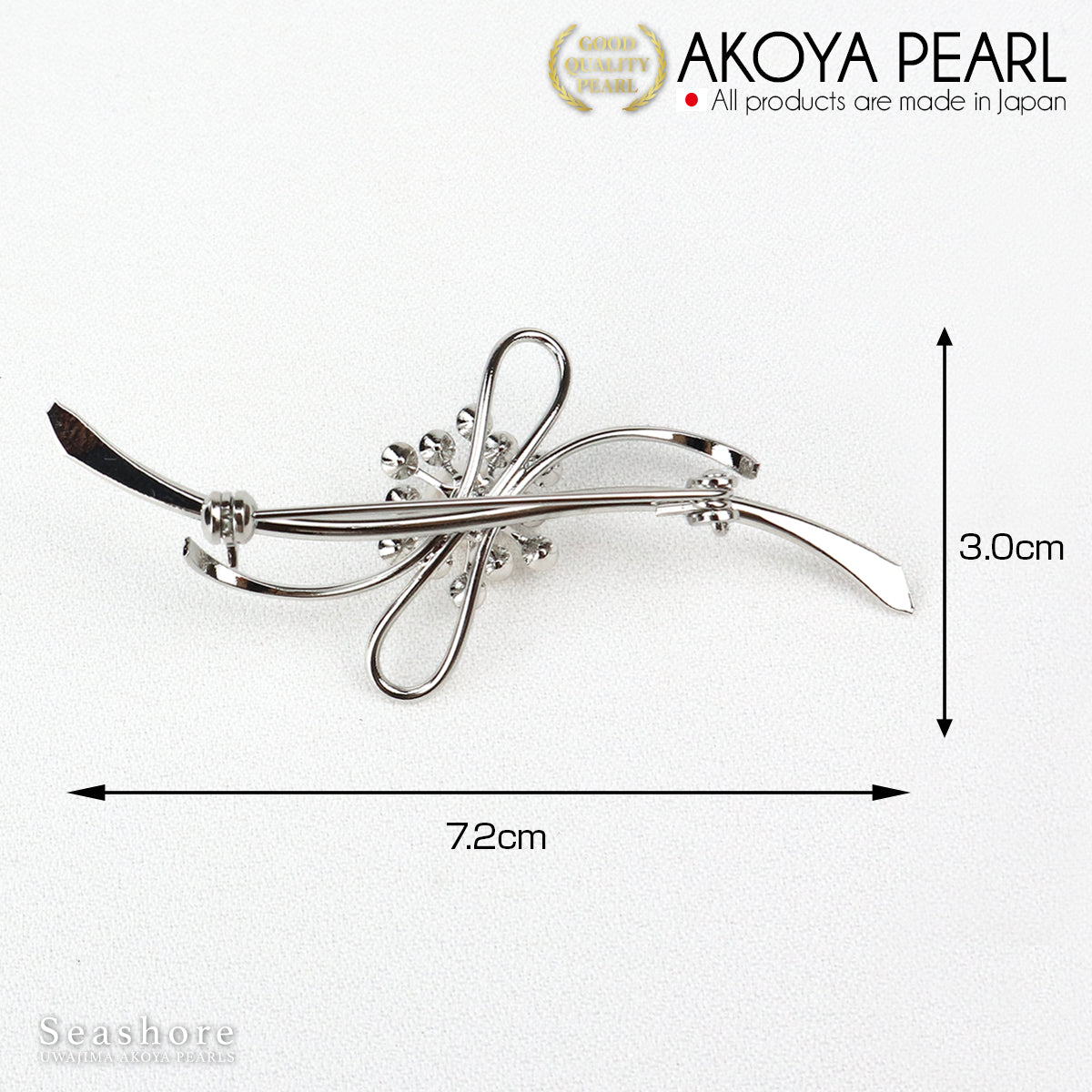 珍珠胸针波浪线丝带黄铜白色 6.5-7.0 毫米 Akoya 珍珠带收纳盒 (3928)