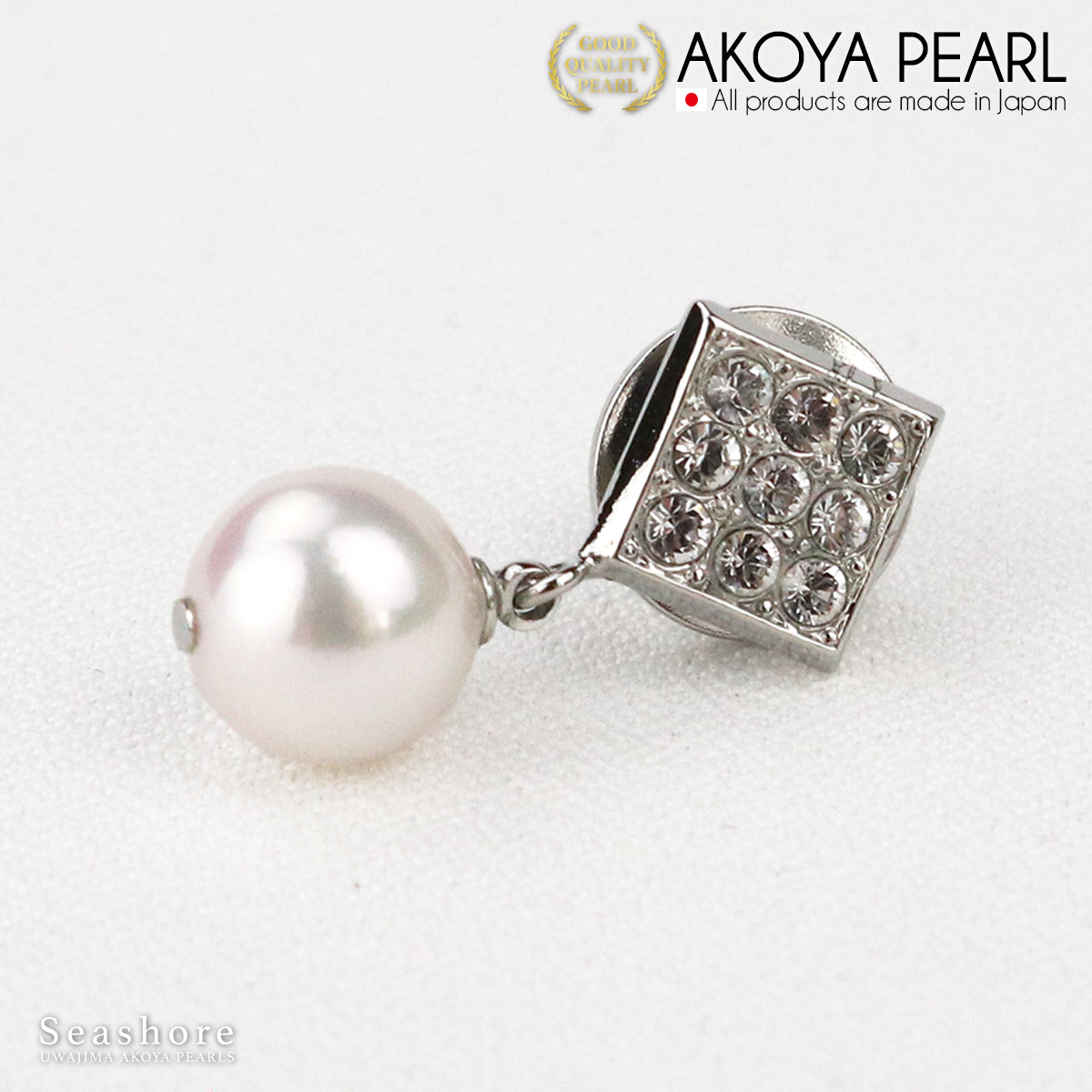 Pearl Diamond Pins Brass White 8.0-8.5mm Akoya Pearl Unisex (4026)