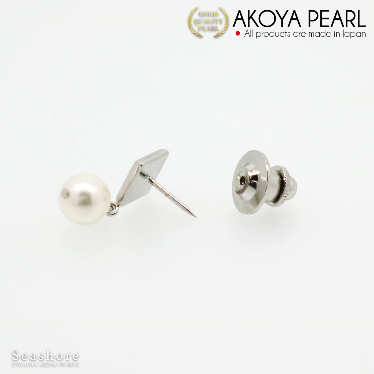 Pearl Diamond Pins Brass White 8.0-8.5mm Akoya Pearl Unisex (4026)
