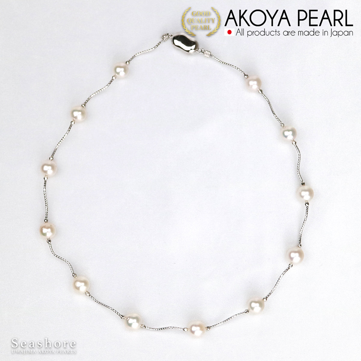 Akoya Pearl Station Pearl Necklace [8.5-9.0mm] 12 Beads SV925 Rhodium/Gold Princess Model with Cardboard Case