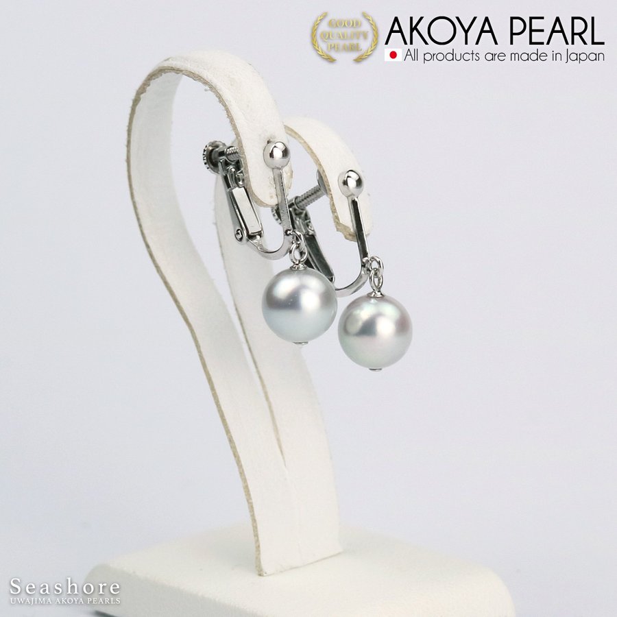 【グレー】あこや真珠 スイング ピアス イヤリング レディース 【8.0-9.0mm】チタン/SV925 大珠