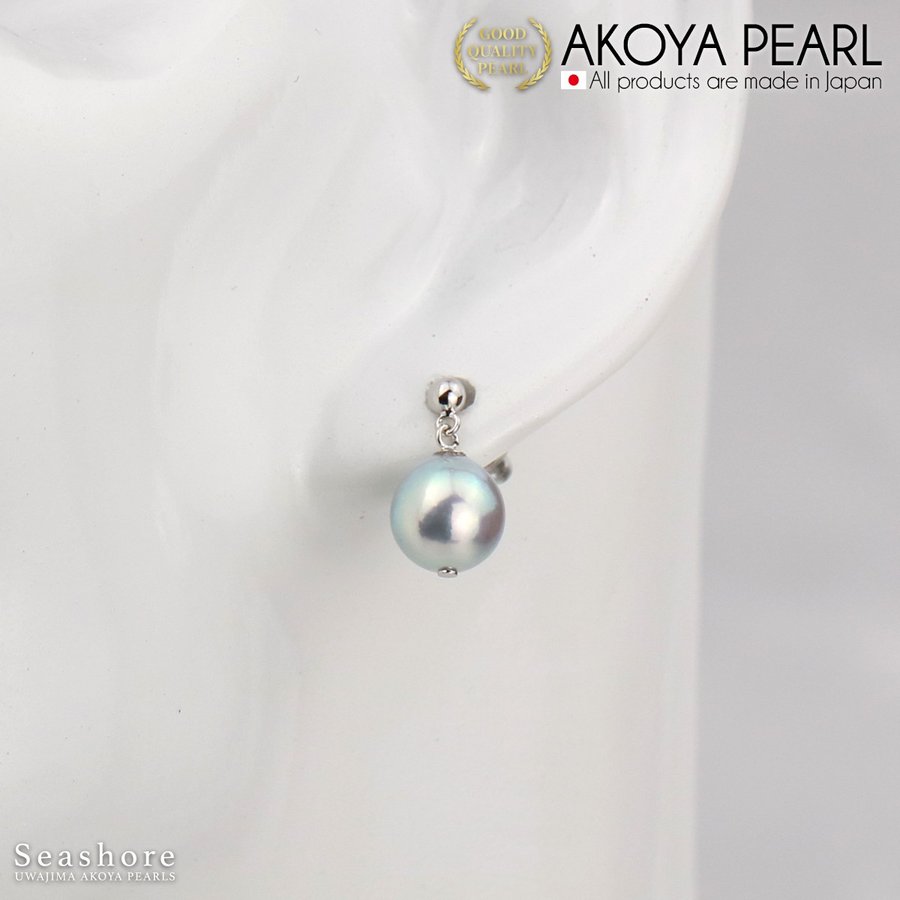 【グレー】あこや真珠 スイング ピアス イヤリング レディース 【8.0-9.0mm】チタン/SV925 大珠