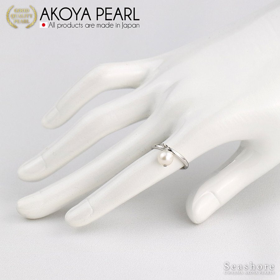 Pearl Ring Swing Type Brass Rhodium Free Size 6.5-7.5mm Akoya Pearl (3935)