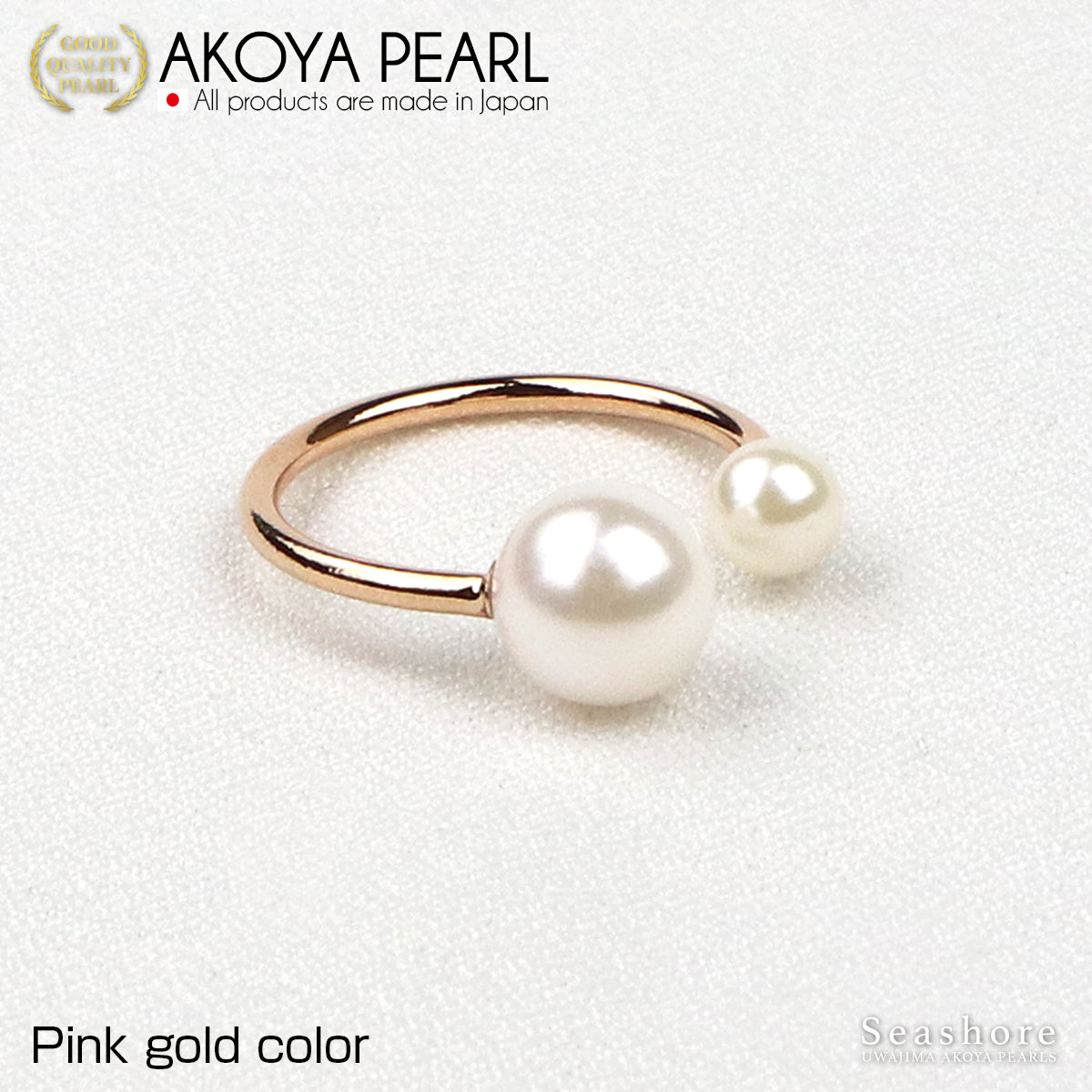 2 bead pearl ring 3 colors brass rhodium/pink gold/gold 5.0-8.5mm Akoya pearl folk ring free size