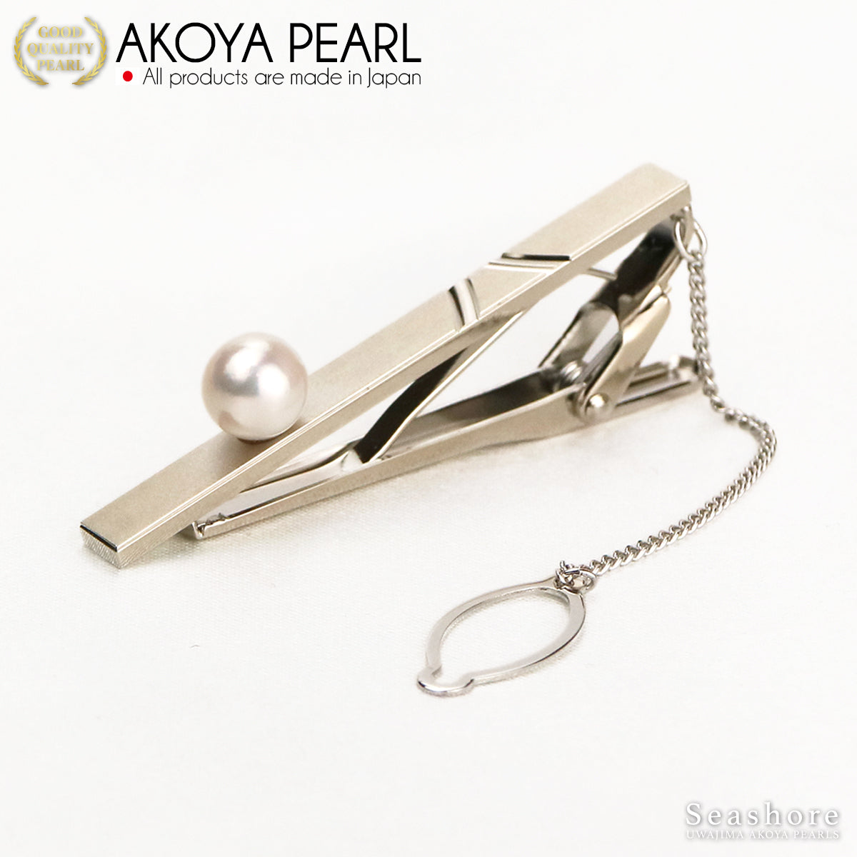 Pearl Tie Pin Tie Bar Men's Brass White 7.5-8.0mm Akoya Pearl Storage Case Included (3930)