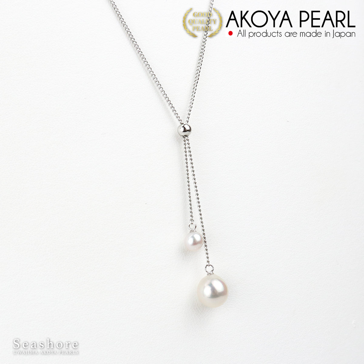 2 Akoya Pearls Long Chain Necklace [5.0-9.0mm] Brass Silver/Gold [2 Colors Available] Pearl Necklace