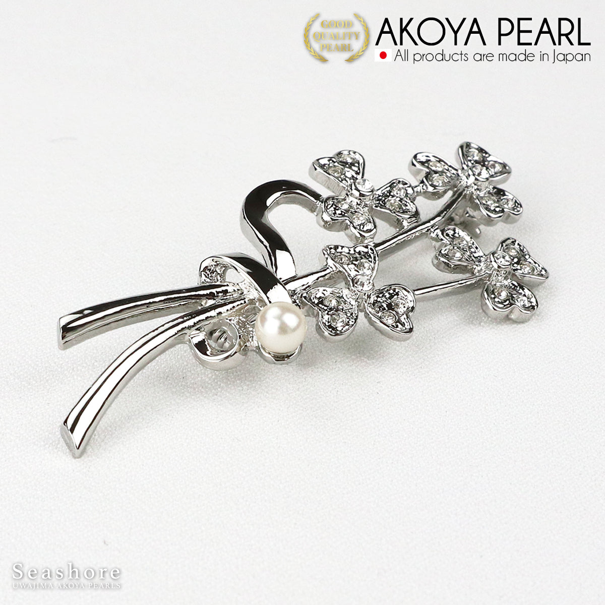 珍珠胸针花束丝带花黄铜白色 5.0-6.5 毫米日本 Akoya 珍珠带收纳盒 (3505)