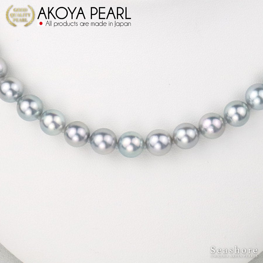 【グレー】あこや真珠 フォーマルネックレス ２点セット【8.0-8.5mm】イヤリング/ピアス 冠婚葬祭 鑑定書 保管用ケース付