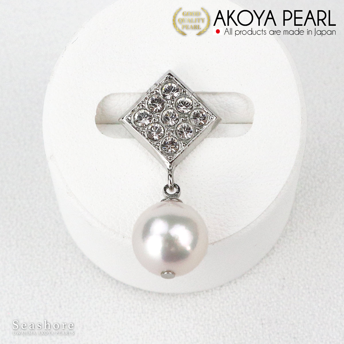 Pearl Diamond Pins Brass White 8.0-8.5mm Akoya Pearl Unisex (4026)