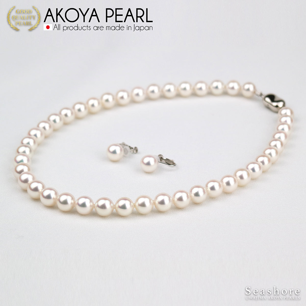 [特选材质：佛罗伦萨珍珠] Akoya 珍珠正装项链 2 件套 [9.0-9.5 毫米] 耳环/耳环 白色卷状厚度 0.5 毫米或以上 附赠真品证书存储盒