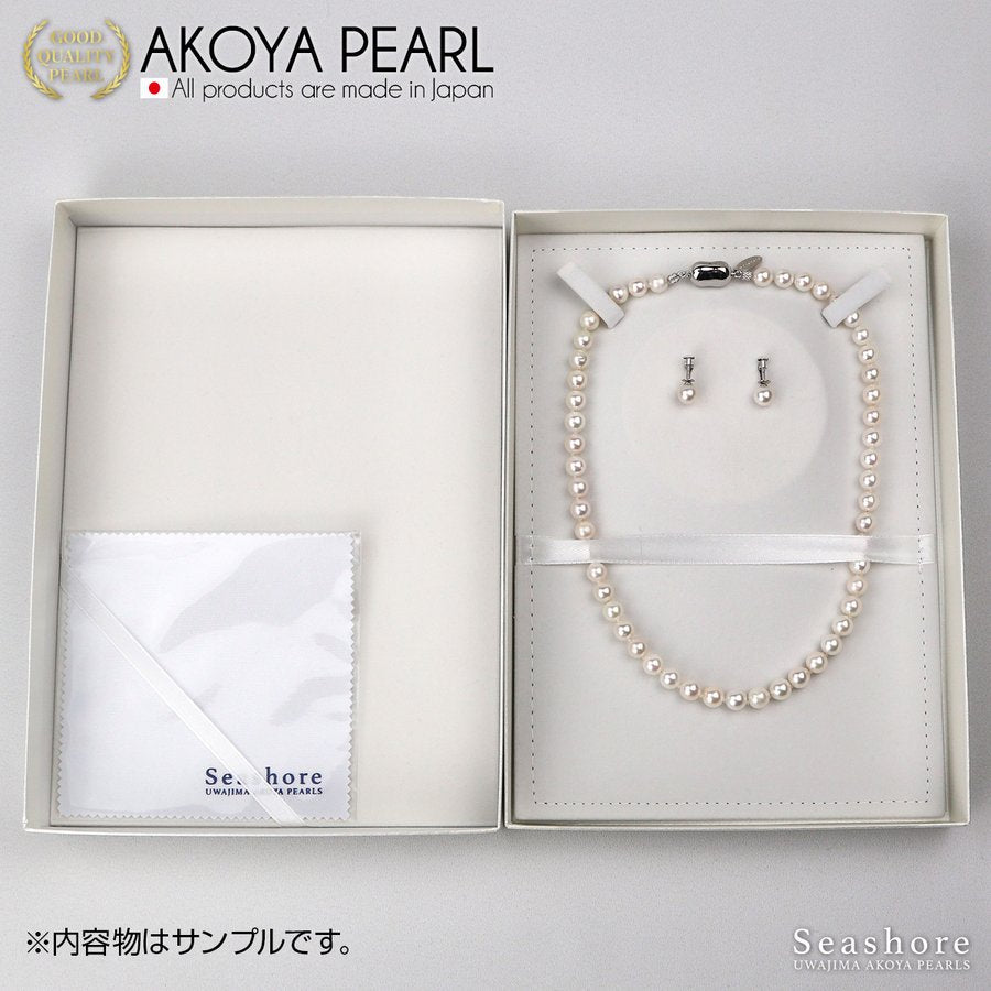 [自然白] [花珠珍珠] 无色正装项链 2 件套 [7.5-8.0 毫米]（耳环/耳钉）Akoya 珍珠正品证书，带收纳盒，适合仪式场合