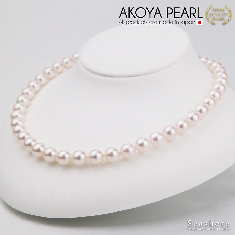 [特选材质：佛罗伦萨珍珠] Akoya 珍珠正装项链 2 件套 [8.0-8.5 毫米] 耳环/耳环 白色卷状厚度 0.5 毫米或以上 附有真品证书存储盒