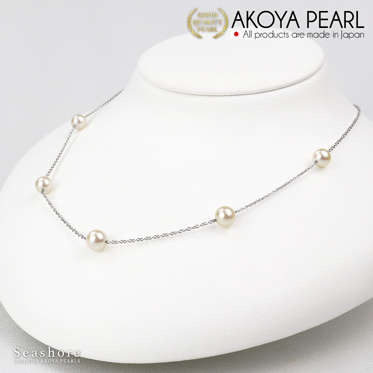 5 Akoya Pearls Necklace Station White [6.0-6.5mm] SV925 Red Bean Chain Akoya Pearl Necklace (3852)