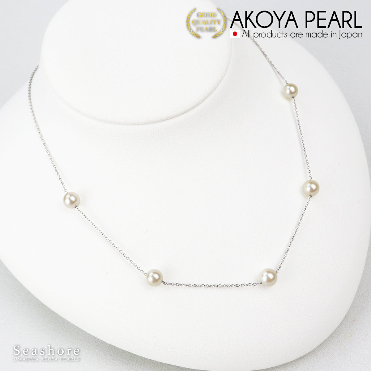 5 Akoya Pearls Necklace Station White [6.0-6.5mm] SV925 Red Bean Chain Akoya Pearl Necklace (3852)