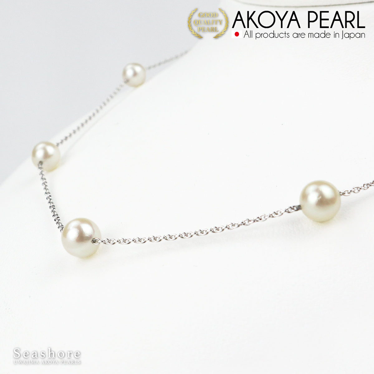 5 Akoya Pearls Necklace Station White [6.0-6.5mm] SV925 Red Bean Chain Akoya Pearl Necklace (3852)