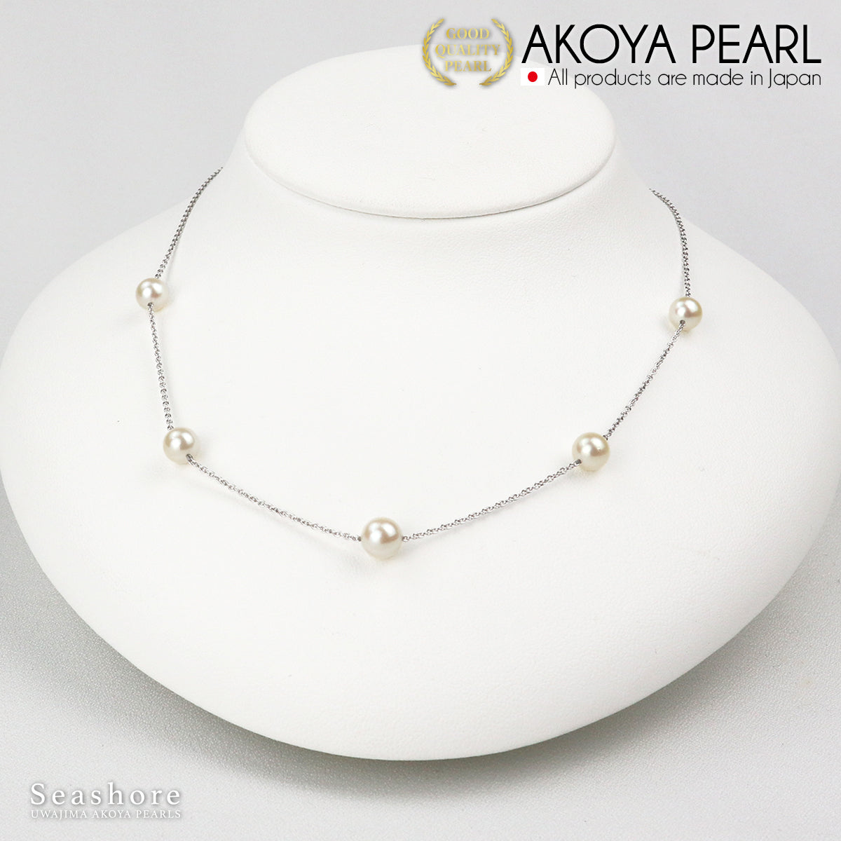 5 Akoya Pearls Necklace Station White [6.0-6.5mm] SV925 Red Bean Chain Akoya Pearl Necklace (3852)